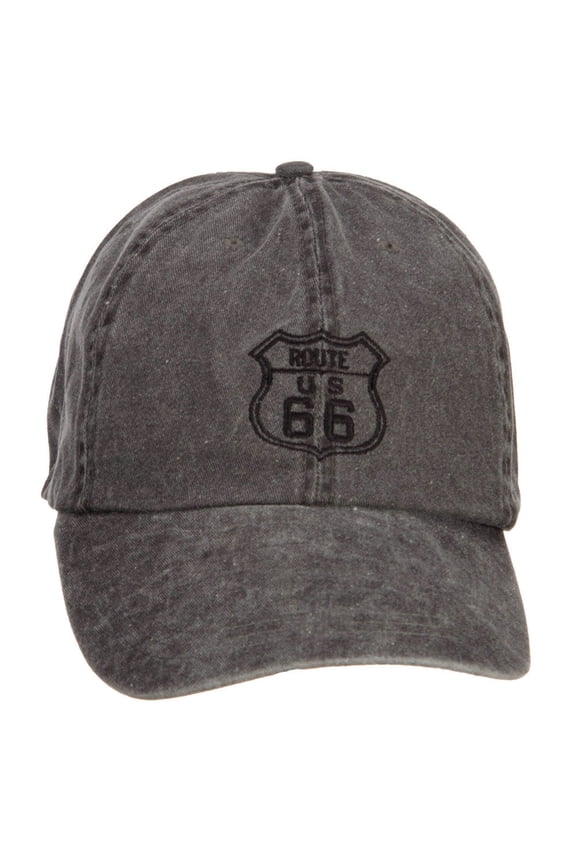US Route 66 Embroidered Big Washed Cap - Black XL-3XL