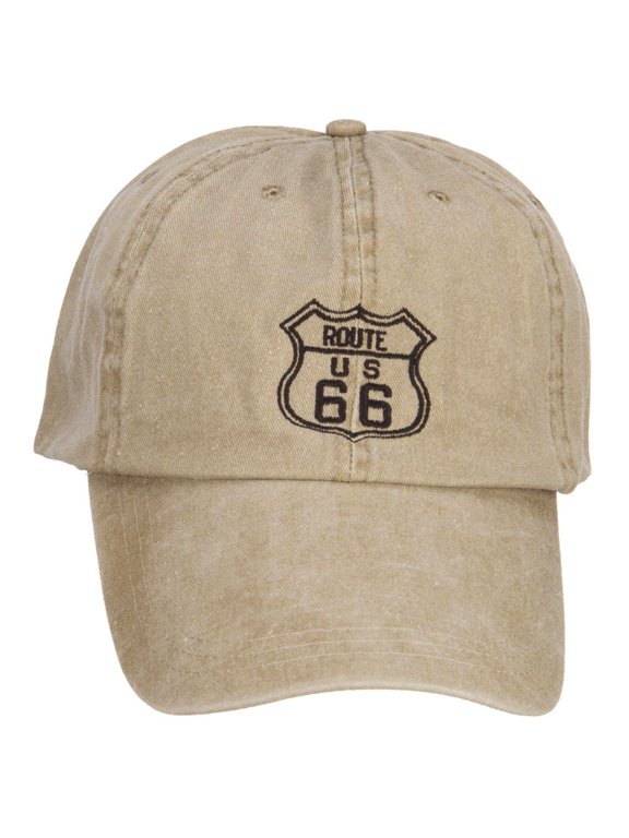 US Route 66 Embroidered Big Washed Cap - Khaki XL-3XL