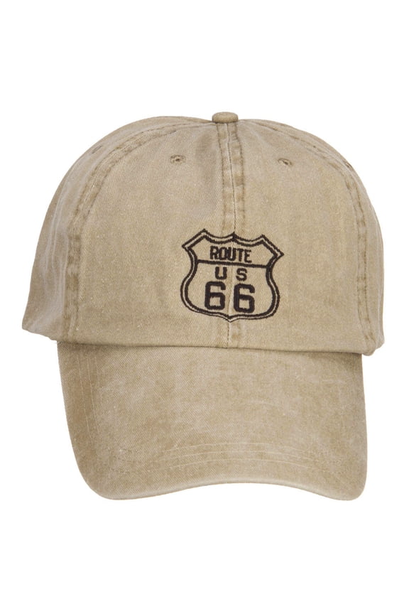 US Route 66 Embroidered Big Washed Cap - Khaki XL-3XL