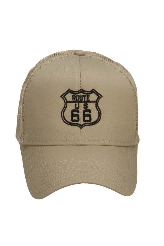 US Route 66 Embroidered Mesh Cap - Khaki OSFM