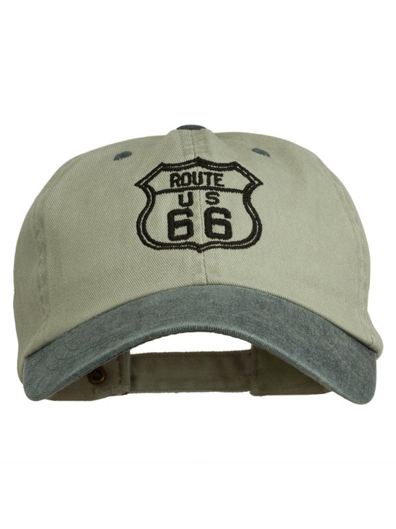US Route 66 Embroidered Pigment Dyed Washed Cap - Beige Navy OSFM