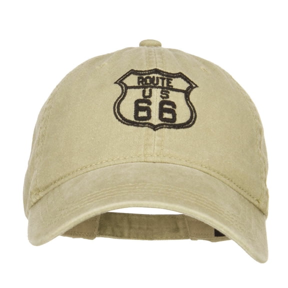 US Route 66 Embroidered Washed Cap - Khaki OSFM
