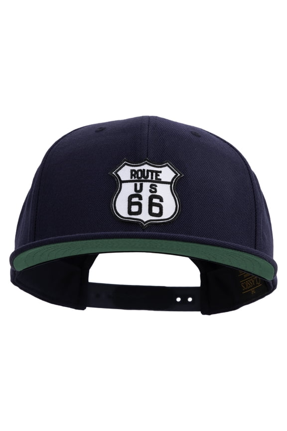 US Route 66 Patched Woold Blend Prostyle Snapback Cap - Navy OSFM