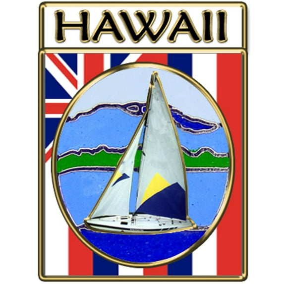 US STATES PIN, HAWAII SAILBOAT - Novelty Patriotic Enamel Lapel PIN - 1"