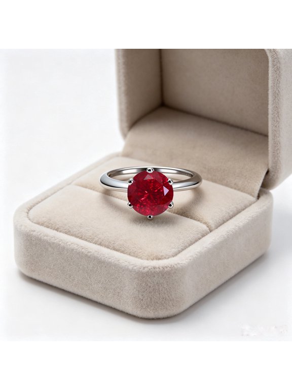 US Size 6.5 Pigeon Blood Red Color Lab Grown Ruby with Inclusions Gemstone 6.5mm Round Cut S925 Silver Ring Women Jewelry