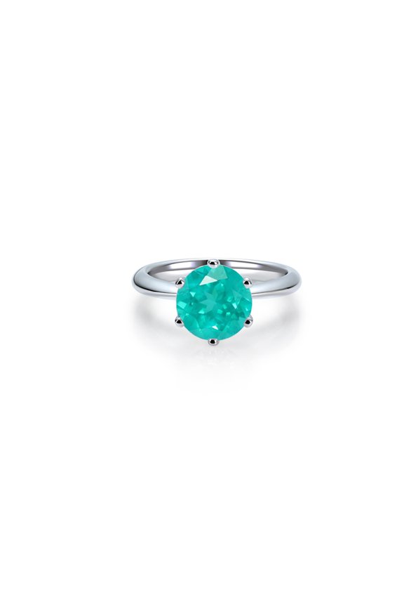 US Size 6 Neon Bluish Green Paraiba Color Lab Grown Yttrium Aluminum Garnet with Inclusions Gemstone YAG 6.5mm Round Cut Silver S925 Silver Ring Women Jewelry