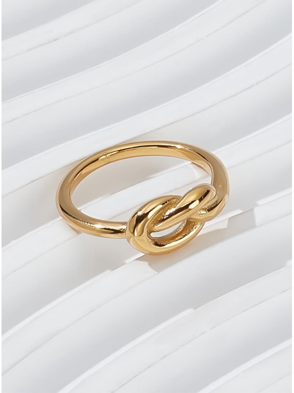 US Size 7.5 Golden Celtic Knot Promise Anniversary Statement Ring 24mm Titanium Steel Knot Finger Ring Minimalist Ring for Jewelry Gift Golden