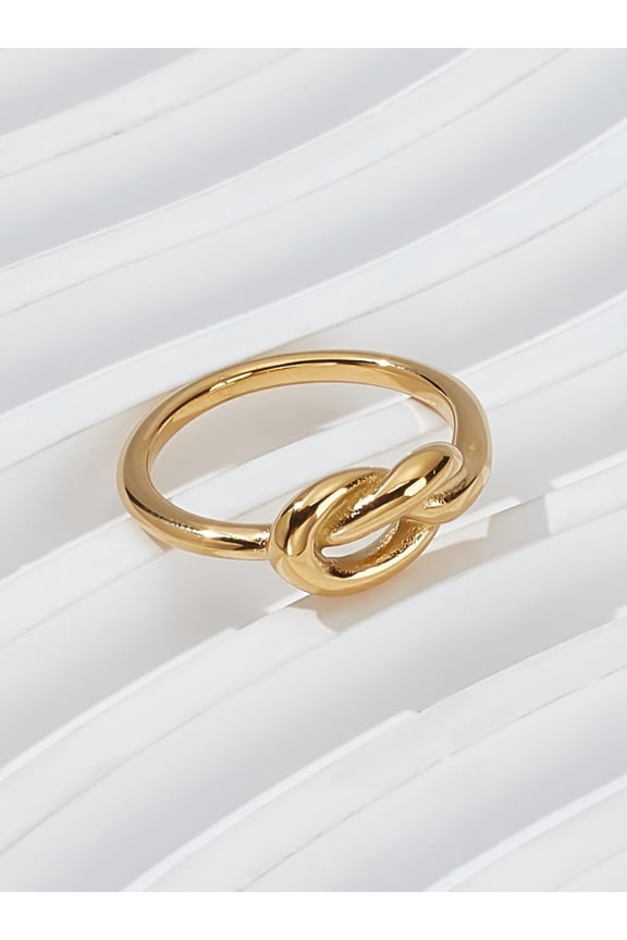 US Size 7.5 Golden Celtic Knot Promise Anniversary Statement Ring 24mm Titanium Steel Knot Finger Ring Minimalist Ring for Jewelry Gift