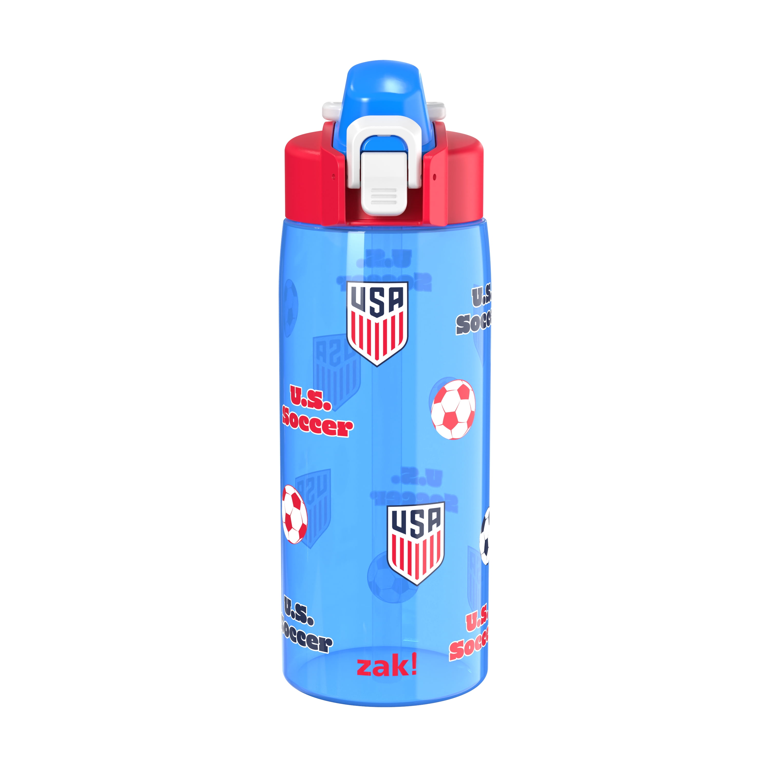 Zak Designs US Soccer Jubilation 25oz Durable Plastic Water Bottle with Handle, Blue