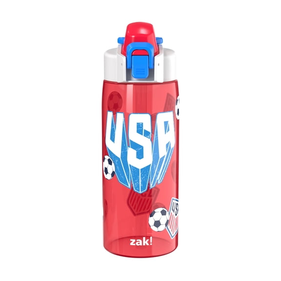 Zak Designs US Soccer 25oz Durable Plastic Jubilation Water Bottle with Handle, Red