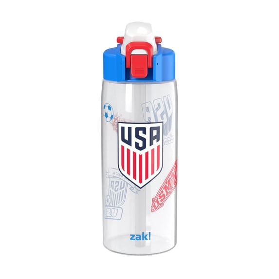 Zak Designs US Soccer 25oz Durable Plastic Jubilation Water Bottle with Handle, White
