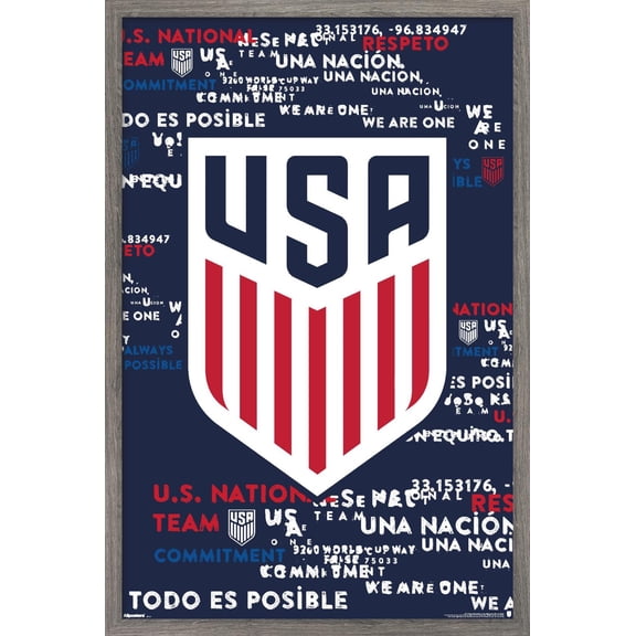 US Soccer - Logo 25 Wall Poster, 22.375" x 34" Framed