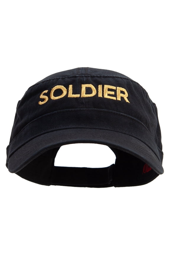 US Soldier Embroidered Garment Washed Adjustable Army Cap - Black OSFM