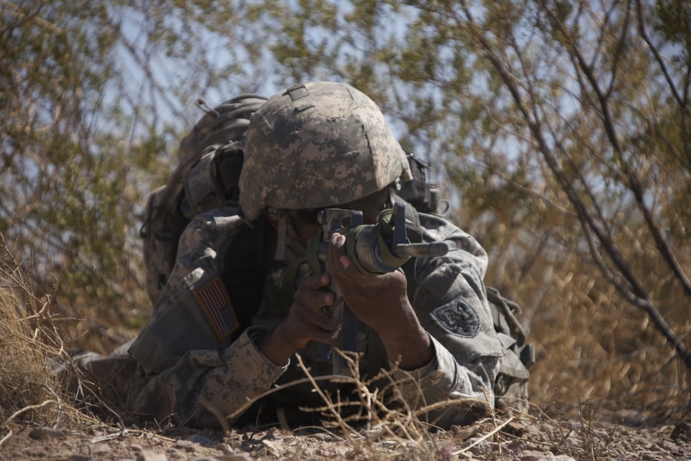 US Soldier conducts a combat training scenario at Playas Training Area New Mexico Canvas Art - Terry MooreStocktrek Images (18 x 12)