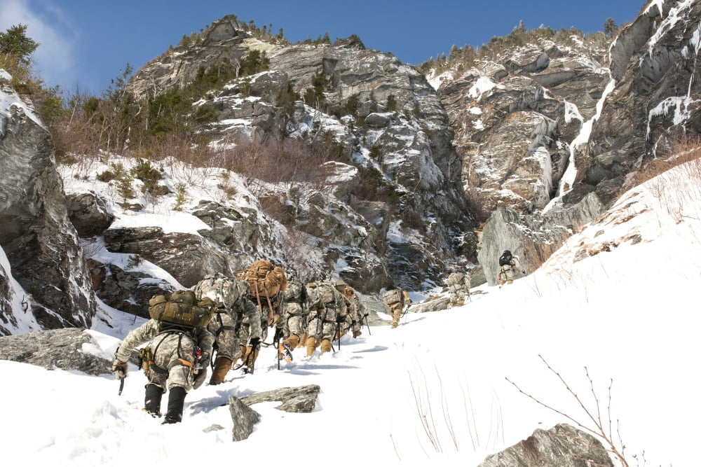 US Soldiers climb Smugglers Notch in Cambridge Vermont Canvas Art - Stocktrek Images (34 x 23)
