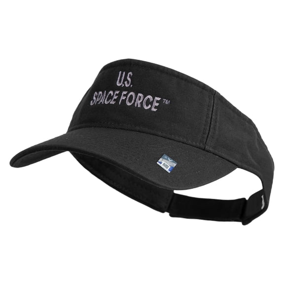 US Space Force Grey Letter Design Embroidered Pro Style Cotton Twill Washed Visor - Black OSFM