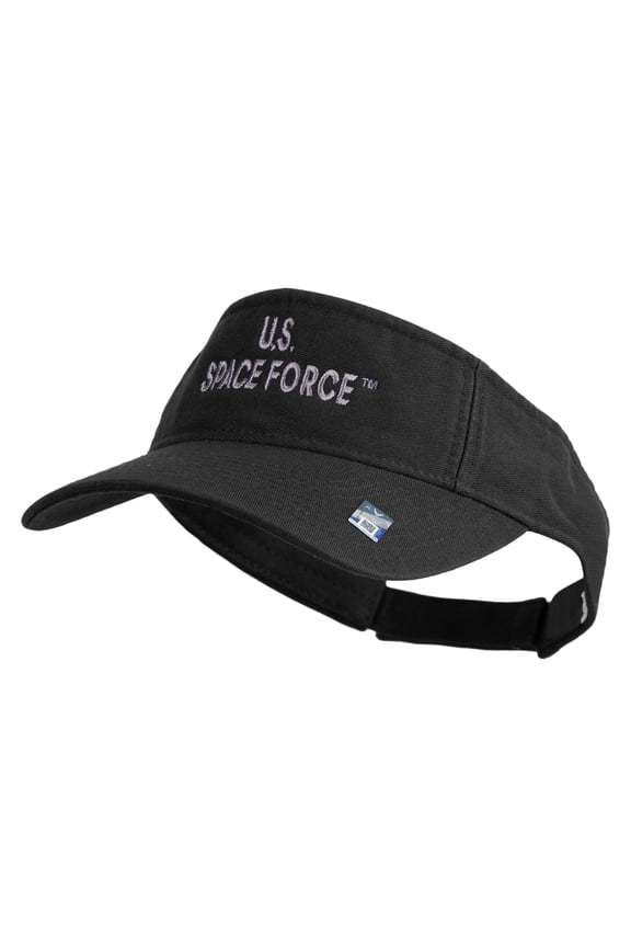US Space Force Grey Letter Design Embroidered Pro Style Cotton Twill Washed Visor - Black OSFM