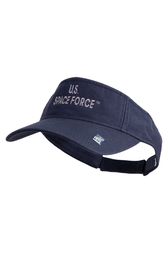 US Space Force Grey Letter Design Embroidered Pro Style Cotton Twill Washed Visor - Navy OSFM