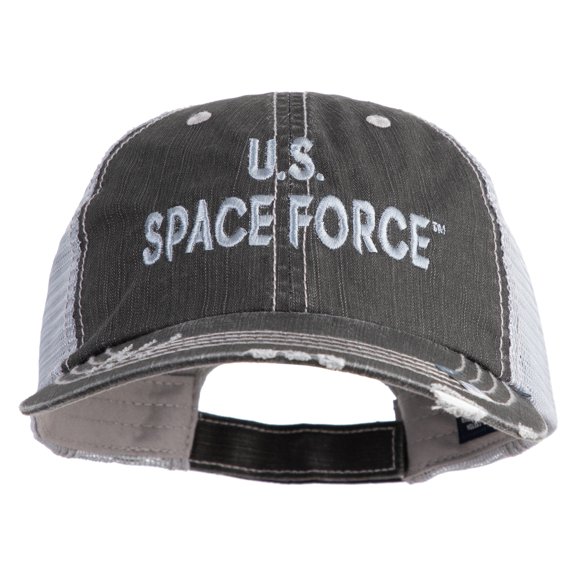 US Space Force Grey Letter Embroidered Low Profile Special Cotton Mesh Cap - Black OSFM