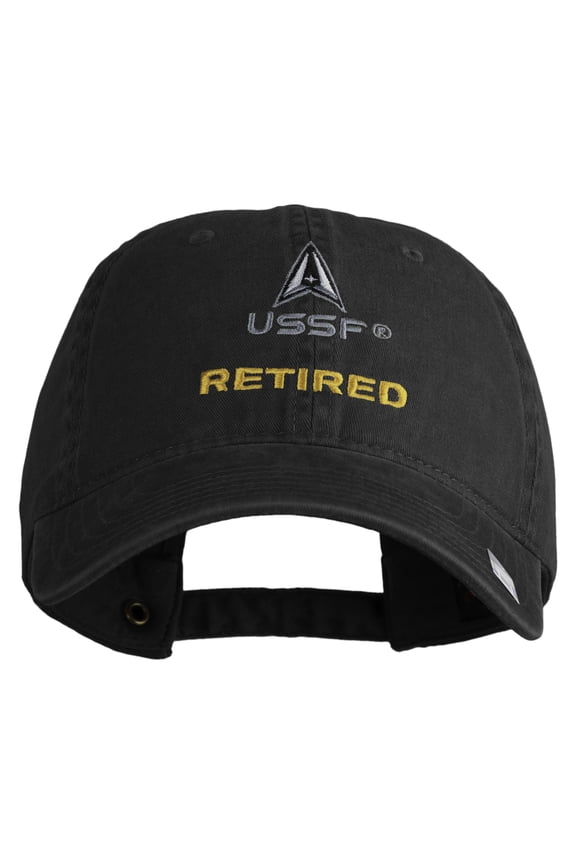 US Space Force Retired Delta Embroidered Washed Solid Pigment Dyed Cotton Twill Brass Buckle Cap - Black OSFM