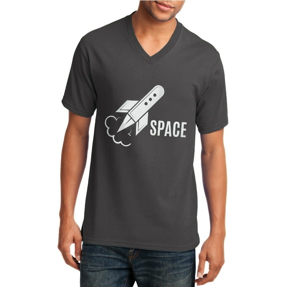 US Space Force Rocket Big Size Core Cotton V-Neck T-Shirt - Charcoal 4XL