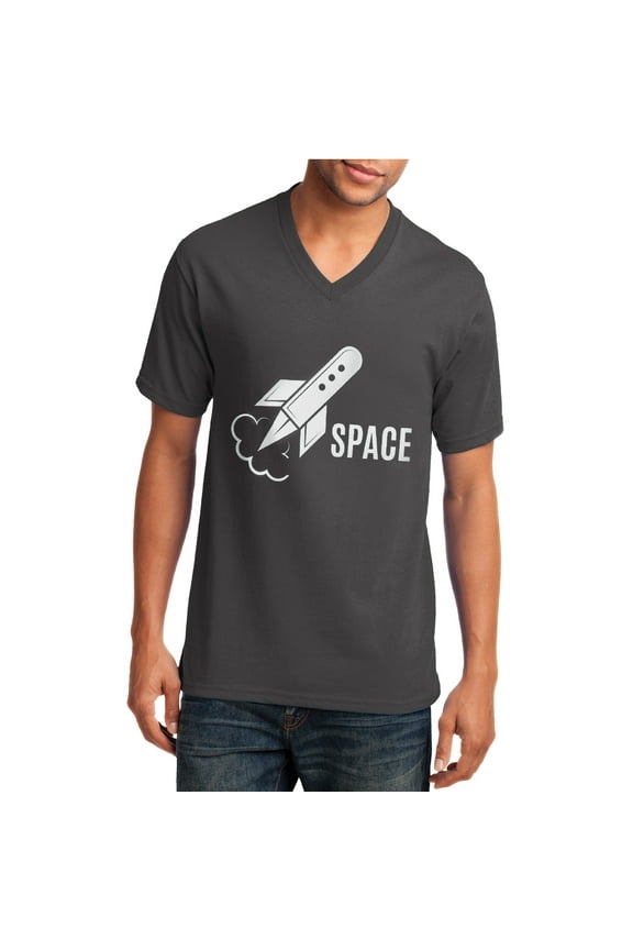 US Space Force Rocket Big Size Core Cotton V-Neck T-Shirt - Charcoal 4XL