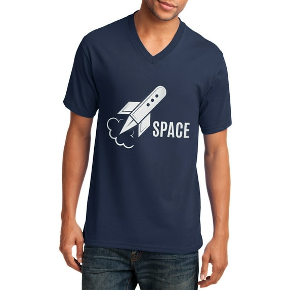 US Space Force Rocket Big Size Core Cotton V-Neck T-Shirt - Navy 3XL