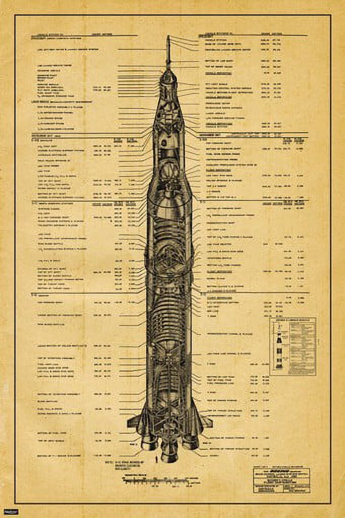 Saturn V Launch Vehicle Patent Blueprint Poster 24x36