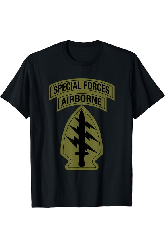 US Special Forces - SF Green Beret Patch & Tab OD Green T-Shirt