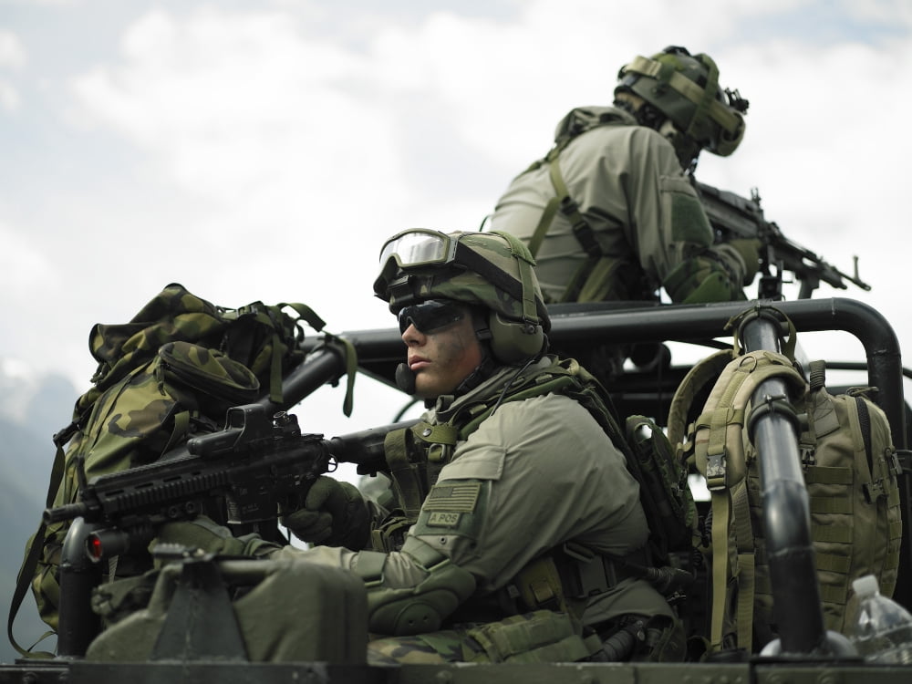 US Special Forces on patrol in a special operation vehicle Canvas Art - Tom WeberStocktrek Images (17 x 13)