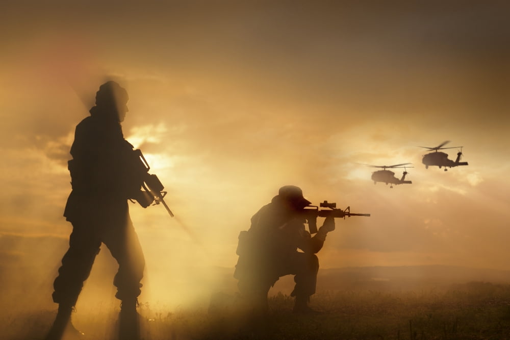 US Special Forces provide security for two incoming UH-60 Black Hawk helicopters Canvas Art - Tom WeberStocktrek Images (35 x 24)