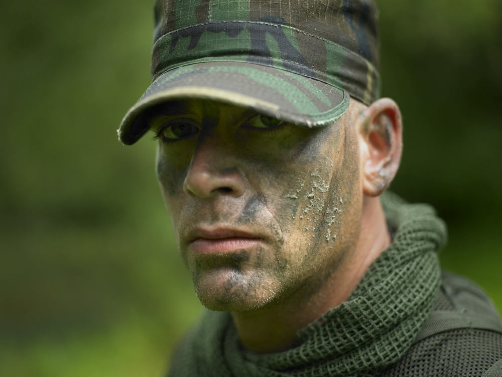 US Special Forces soldier with camouflage face paint Canvas Art - Tom WeberStocktrek Images (17 x 13)