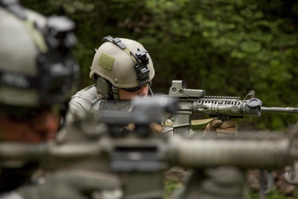 US Special Forces soldiers provide security with automatic rifles Canvas Art - Tom WeberStocktrek Images (35 x 24)