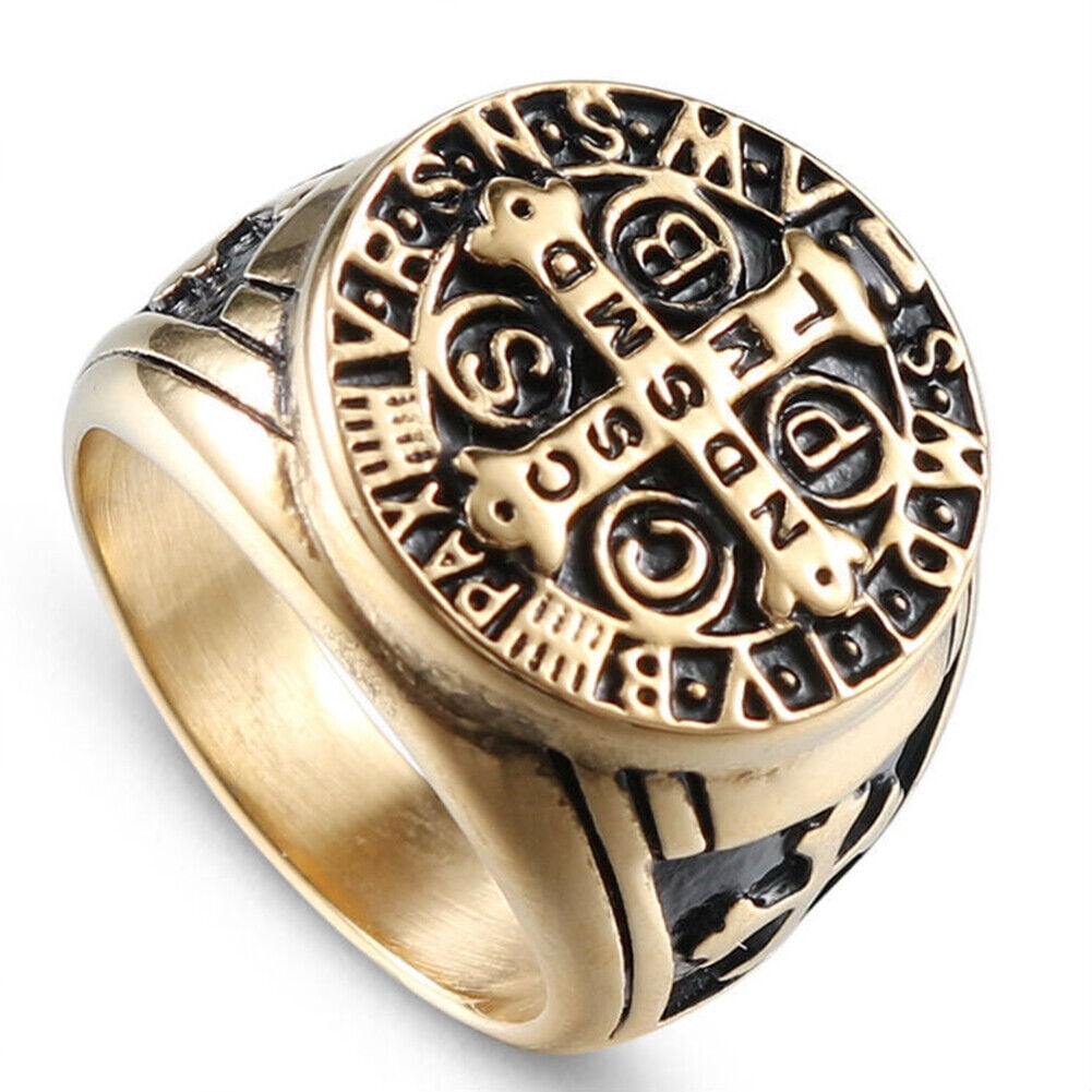 US St Benedict Exorcism Ring Silver Stainless Steel Catholic Roman