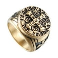 thumbnail image 1 of US St Benedict Exorcism Ring Silver Stainless Steel Catholic Roman Cross Demon, 1 of 4