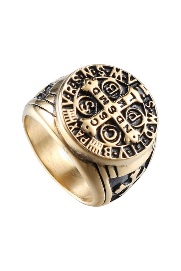 US St Benedict Exorcism Ring Silver Stainless Steel Catholic Roman Cross Demon