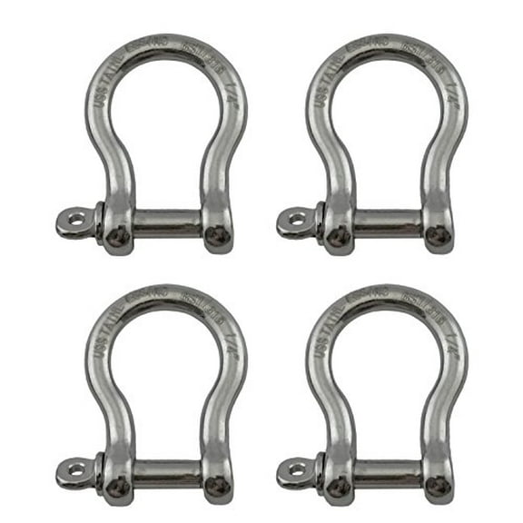 US Stainless 4 Pieces Stainless Steel 316 Forged Bow Shackle 1/4" (6mm) Marine Grade