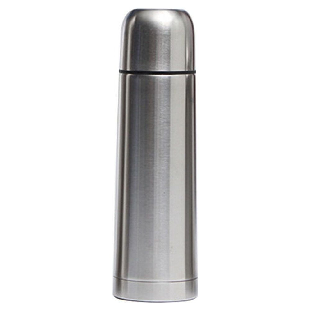 Stainless Steel Thermos Flask small 8 Ounce, 7 3/4” Tall, w/ Cup Tea Coffee  EUC