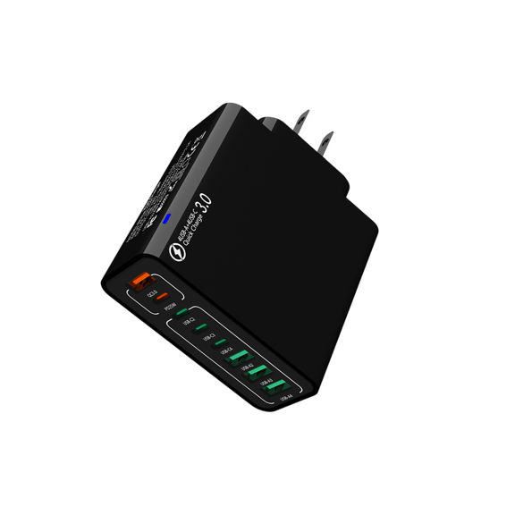 US Standard 0W 8-Port Charging Wall Charger for Mobile Phones with 4 USB and 4 Type-C Outputs High-Efficiency -Port QuickCharge Hub for Home and