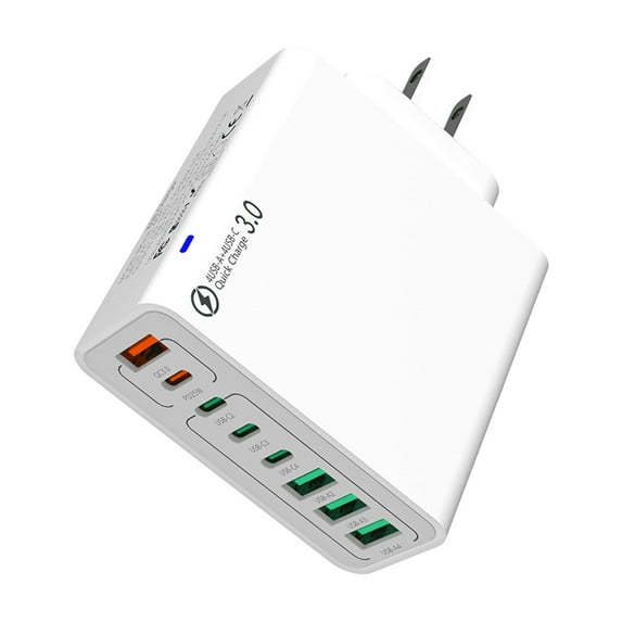 US Standard 120W 8-Port Charger - 4USB + 4Type C - QC4.0 Fast Charging - for Mobile Phones, Tablets - Compact