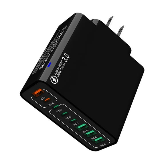 US Standard 120W 8-Port Charger - 4USB + 4Type C - QC4.0 Fast Charging - for Mobile Phones, Tablets - Compact