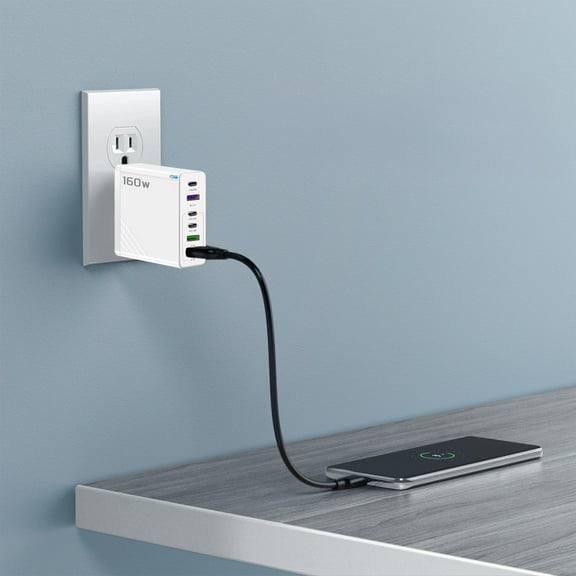 US Standard 160W 6-Port Fast Charging Head - 3U+3C Multi-Port Charger - Overheating Protection & Safety Features - High-Speed Charger for Multiple Devices Simultaneously