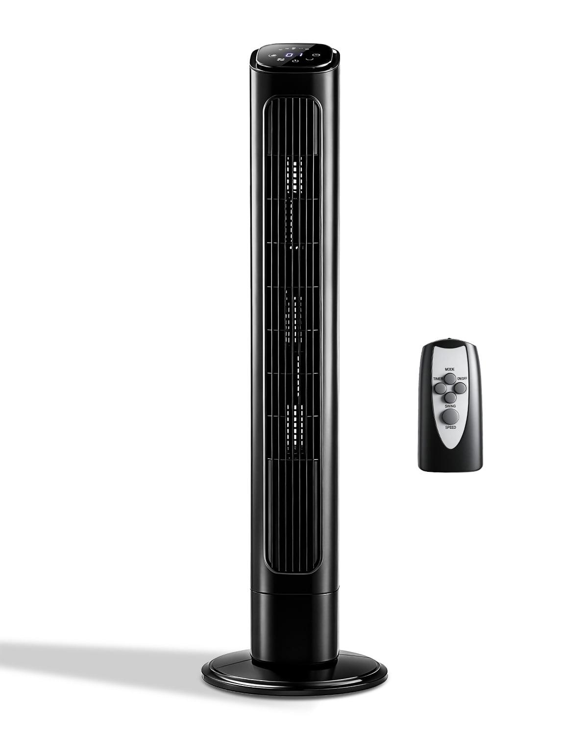 US Standard 36 Inch Tower Fan, 110V 45W, Black Plastic Body with Copper Motor, Touch & Remote Control, 3 Speeds, 3 Modes, Oscillating, 9H Timer, Household Fan