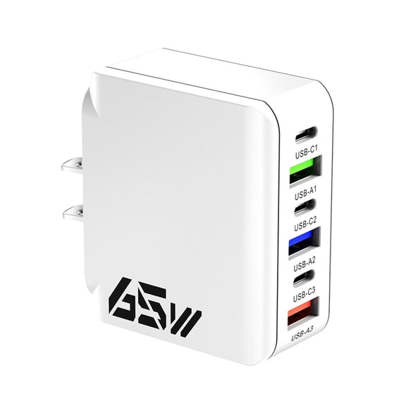 US Standard 65W Multi Port Fast Charging Charger 6-in-1USB Fast Charging Head Compatibled with Multiple Devices