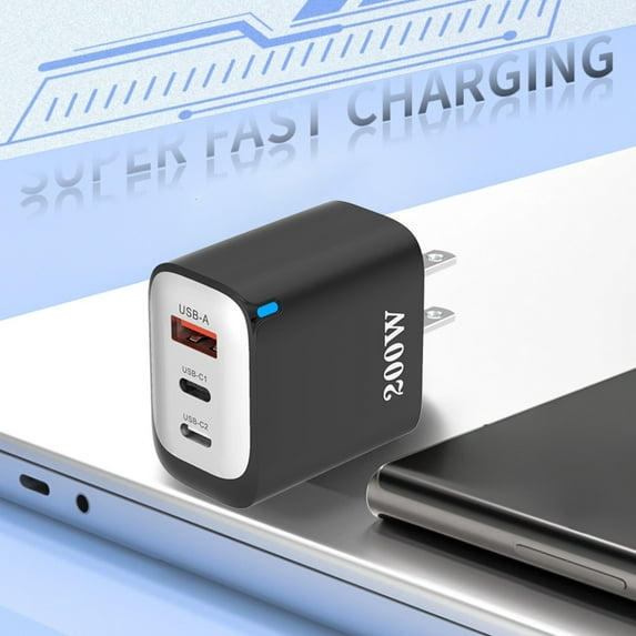 US Standard Multi-Port USB Charger, 1U+2C Fast Charging Power Adapter, 200W Total Power, AC 100-240V, Compatible with Phones/Tablets/Laptops, Compact & Portable