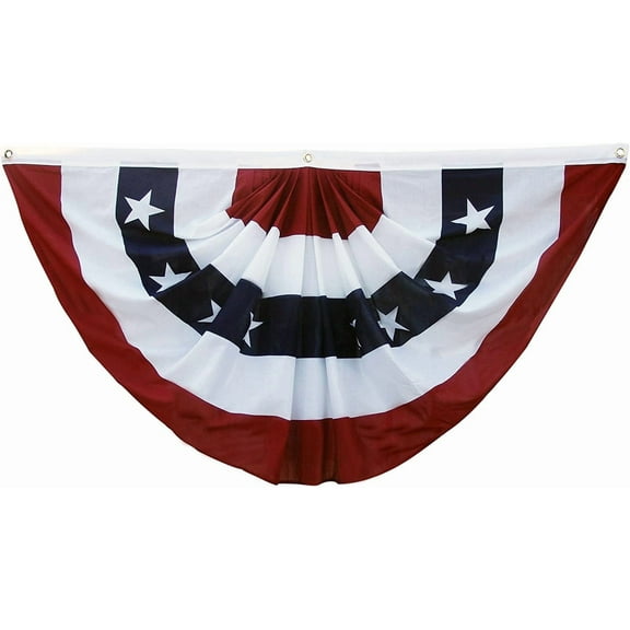 Super Tough USA Stars and Stripes Fan Flag Bunting | 3' x 6' Pleated Fan | American Patriotic Banner Flag Made from a Durable Polyester with Header & Brass Grommets | Suitable for Indoor & Outdoor