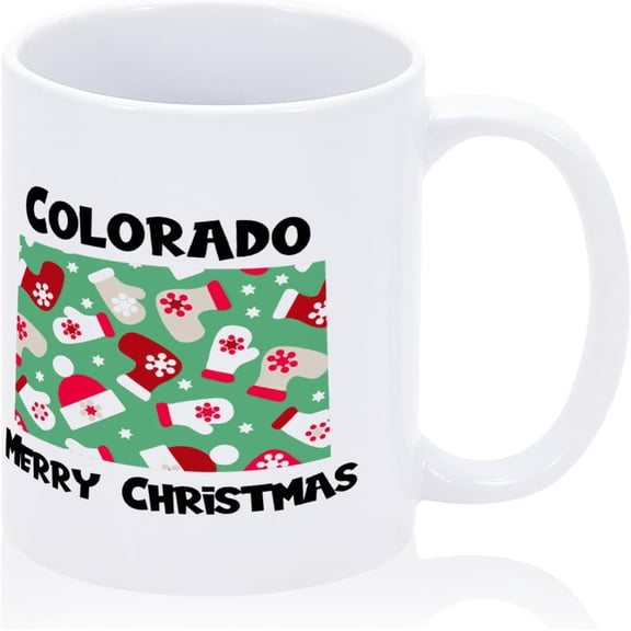 US State Coffee Mug Colorado Coffee Mug 11oz Christmas Theme Santa Hat and Gloves Ceramic Mug Colorado Map Cup Perfect Birthday Idea for Friends Coworkers Thoughtful
