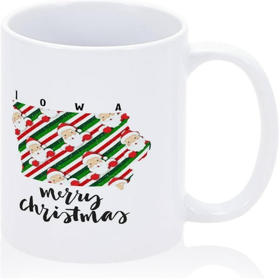 US State Coffee Mug Lowa Coffee Mug 11oz Christmas Theme Funny Santa Claus Ceramic Mug Lowa Map Cup Perfect Novelty s for Friends Coworkers Thoughtful
