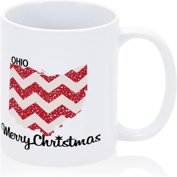 US State Coffee Mug Ohio Coffee Mug 11oz Red Sea Wave Stripe Ceramic Mug Christmas Theme Ohio Map Cup Perfect Novelty s for Couples Anniversary Holiday
