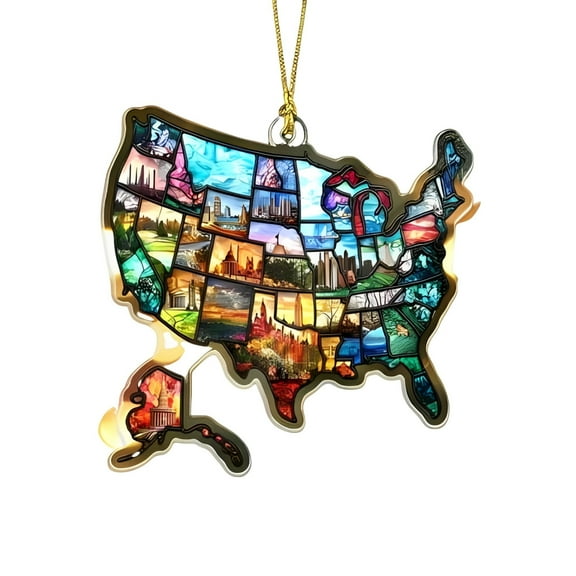 US State Map Ornament, Christmas Decorative Tree Pendant for Festive Decor‌